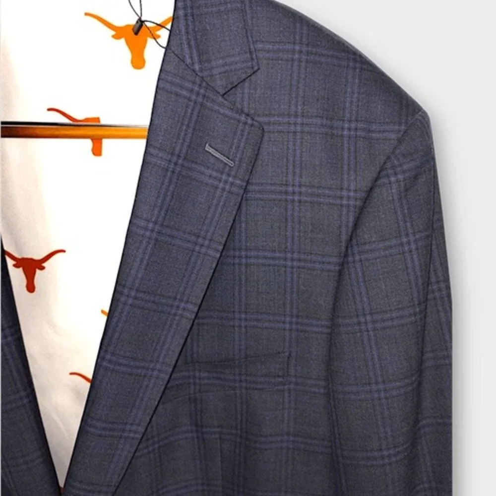 Reveal Mens Sport Coat 48L Blue Plaid‎ Custom UT Longhorns Lined New
